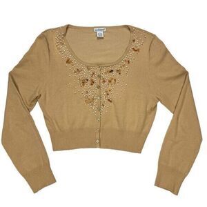 Harve Benard Sweater Womens Large Beaded Pearls Embellished Cardigan Granny Core